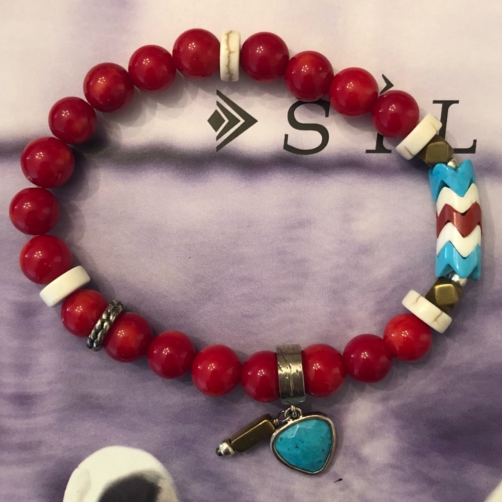 Silpada Sterling Silver Brass Coral Howlite Under The Sun Stretch Bracelet B3216